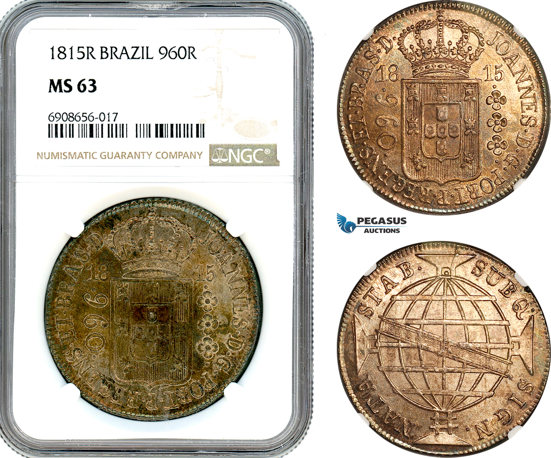 AK204, Brazil, Joao VI, 960 Reis 1815 R, Rio de Janeiro Mint, Silver, NGC MS63