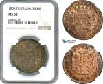 AK218, Portugal, Joao, 400 Reis 1809, Lisbon Mint, Silver, NGC MS63