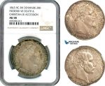 AK232, Denmark, Christian IX, 2 Rigsdaler 1863 HC-RH, Copenhagen Mint, Silver, Death of Frederik VII and the accession of Christian IX, NGC AU58