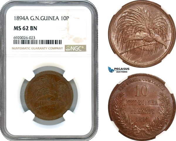 AK239, German New Guinea, 10 Pfennig 1894 A, Berlin Mint, NGC MS62BN