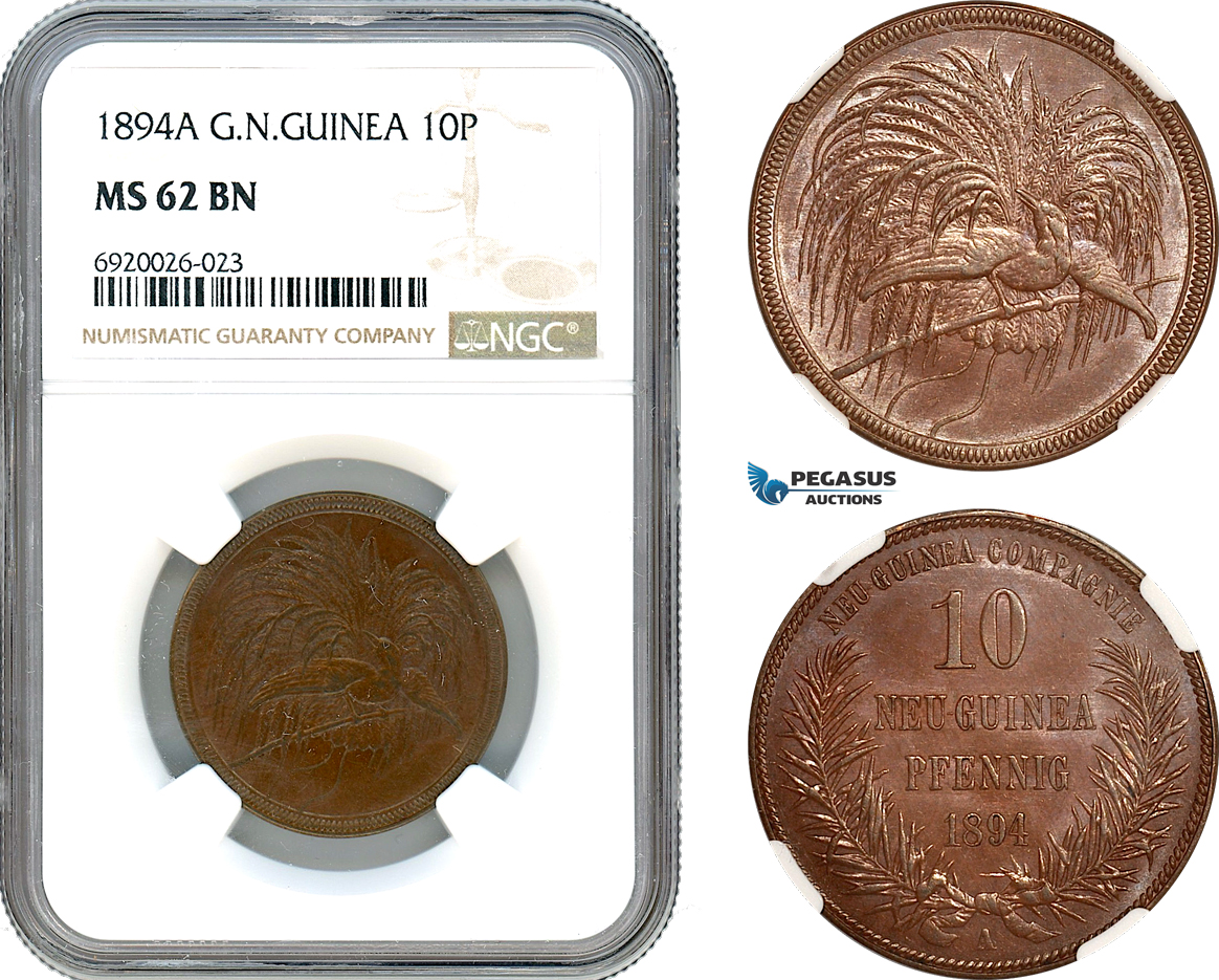 AK239, German New Guinea, 10 Pfennig 1894 A, Berlin Mint, NGC MS62BN