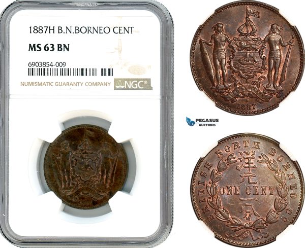 AK244, British North Borneo, 1 Cent 1887 H, Heaton Mint, NGC MS63BN