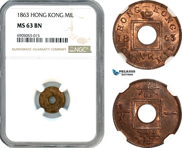 AK247, Hong Kong, Victoria, 1 Mil 1863, NGC MS63BN
