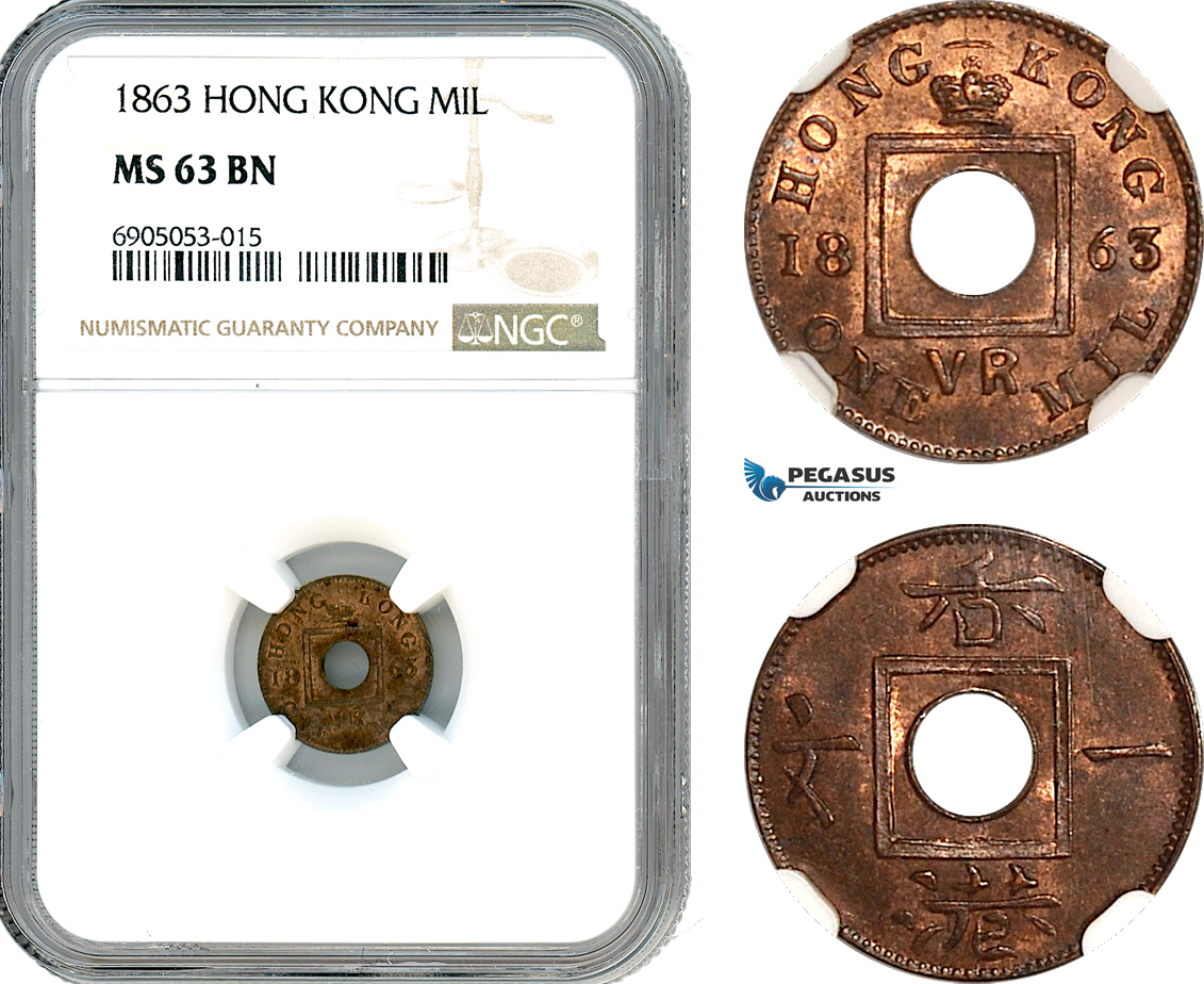 AK247, Hong Kong, Victoria, 1 Mil 1863, NGC MS63BN