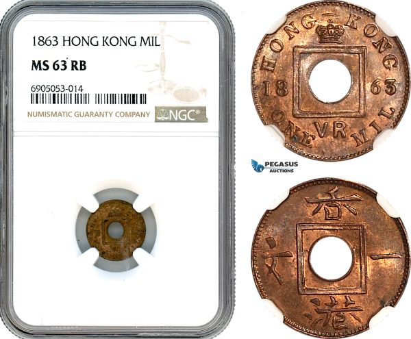AK248, Hong Kong, Victoria, 1 Mil 1863, NGC MS63RB