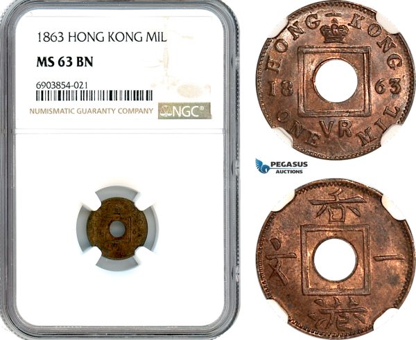 AK249, Hong Kong, Victoria, 1 Mil 1863, NGC MS63BN