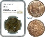 AK254, Latvia, 5 Lati 1932, Silver, NGC MS62