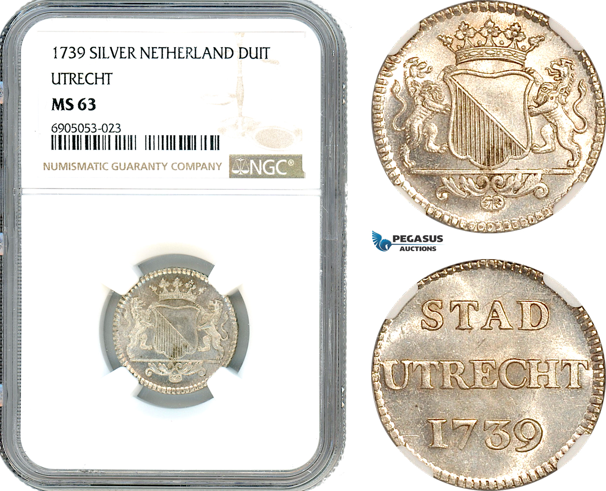 AK256, Netherlands, Utrecht, 1 Duit 1739, Silver, NGC MS63