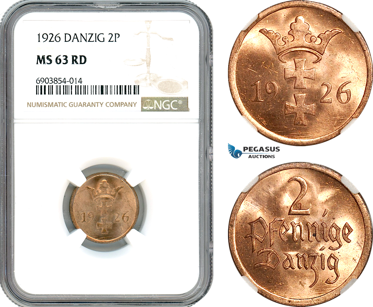 AK261, Poland, Danzig, 2 Pfennige 1926, NGC MS63RD