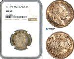 AK294, Hungary, Franz Joseph, 2 Korona 1913 KB, Kremnitz Mint, Silver, NGC MS64
