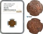AK296, Netherlands East Indies, Batavian Republic, 1/2 Duit 1808, Holland Arms, NGC MS63BN