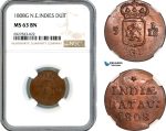 AK297, Netherlands East Indies, Batavian Republic, 1 Duit 1808, Holland Arms, NGC MS63BN