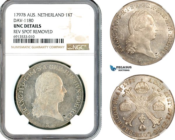 AK316, Austrian Netherlands, Franz II, Kronentaler 1797 B, Kremnitz Mint, Dav-1180, Silver, NGC UNC Details