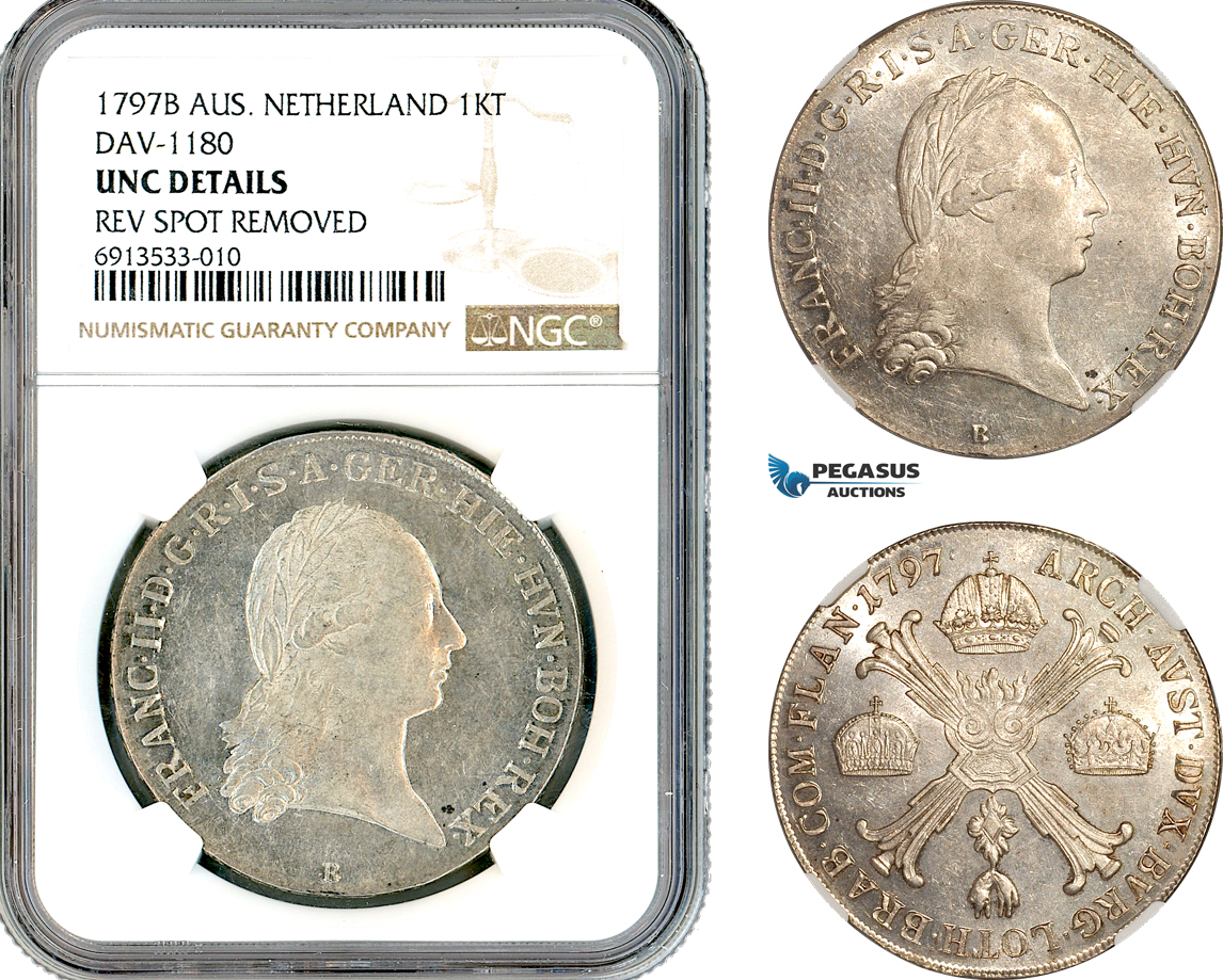 AK316, Austrian Netherlands, Franz II, Kronentaler 1797 B, Kremnitz Mint, Dav-1180, Silver, NGC UNC Details