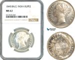 AK323, India (British) Victoria, 1 Rupee 1840 B&C, Silver, NGC MS62