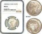 AK324, India (British) Victoria, 1 Rupee 1840 B&C, Silver, NGC MS63