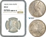 AK326, India (British) Victoria, 1 Rupee 1862 B, Bombay Mint, Silver, NGC MS62