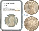 AK327, India (British) Victoria, 1 Rupee 1862 B, Bombay Mint, Silver, NGC MS62