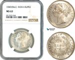 AK328, India (British) Victoria, 1 Rupee 1840 B&C, Silver, NGC MS63
