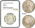AK329, India (British) Victoria, 1 Rupee 1862 B, Bombay Mint, Silver, NGC MS63