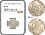 AK341, Montenegro, Nicholas I, 1 Perper 1909, Silver, NGC AU58
