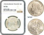 AK343, Poland, 10 Zlotych 1932, Warsaw Mint, Silver, NGC AU55
