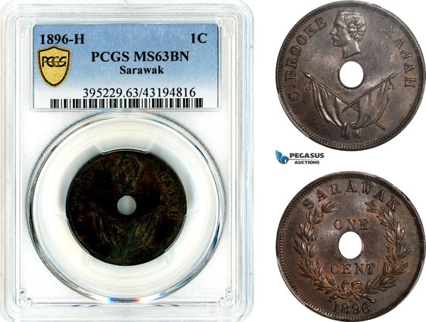 AK371, Sarawak, C. Brooke Rajah, 1 Cent 1896 H, Heaton Mint, PCGS MS63BN