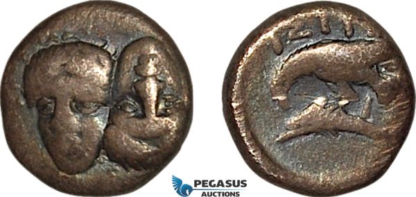 AK374, Greece, Moesia, Istros, AR Hemiobol (1.23g) Eagle & Dolphin, VF