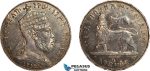 AK387, Ethiopia, Menelik II, Birr EE1889 (1897) A, Paris Mint, Silver, Toned XF