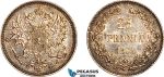 AK388, Finland, Alexander III. of Russia, 25 Pennia 1894, Helsinki Mint, Lightly cleaned, AU-UNC