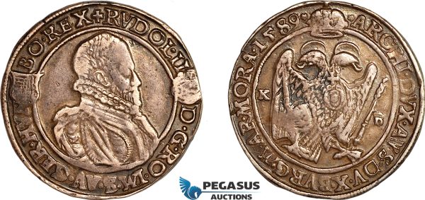 AK401, Hungary, Rudolph, Taler 1589 KB, Kremnitz Mint, Silver (28.15g), Dav-8066, Toned VF-XF