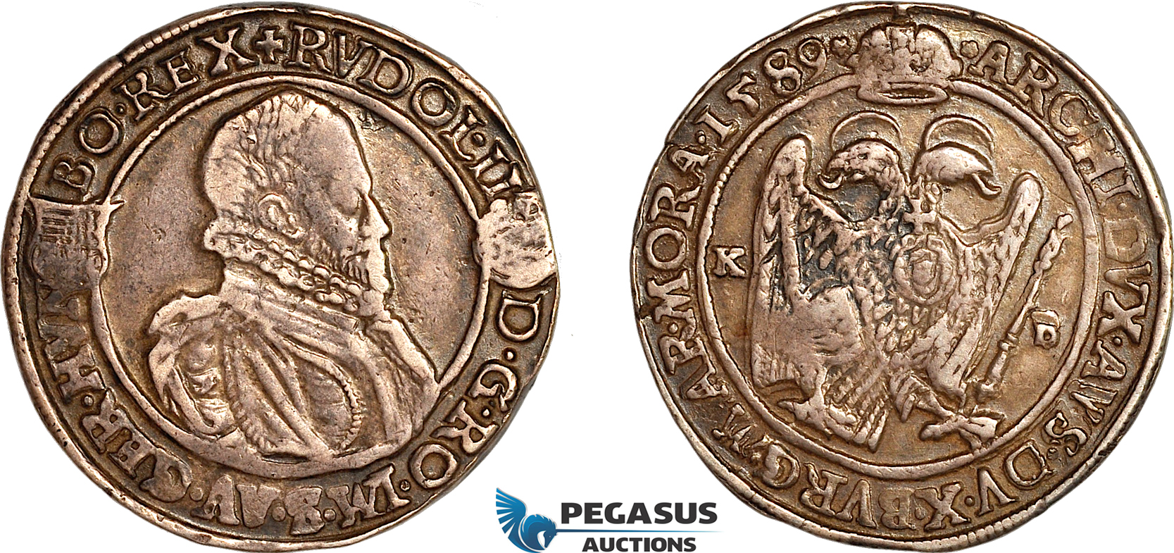 AK401, Hungary, Rudolph, Taler 1589 KB, Kremnitz Mint, Silver (28.15g), Dav-8066, Toned VF-XF