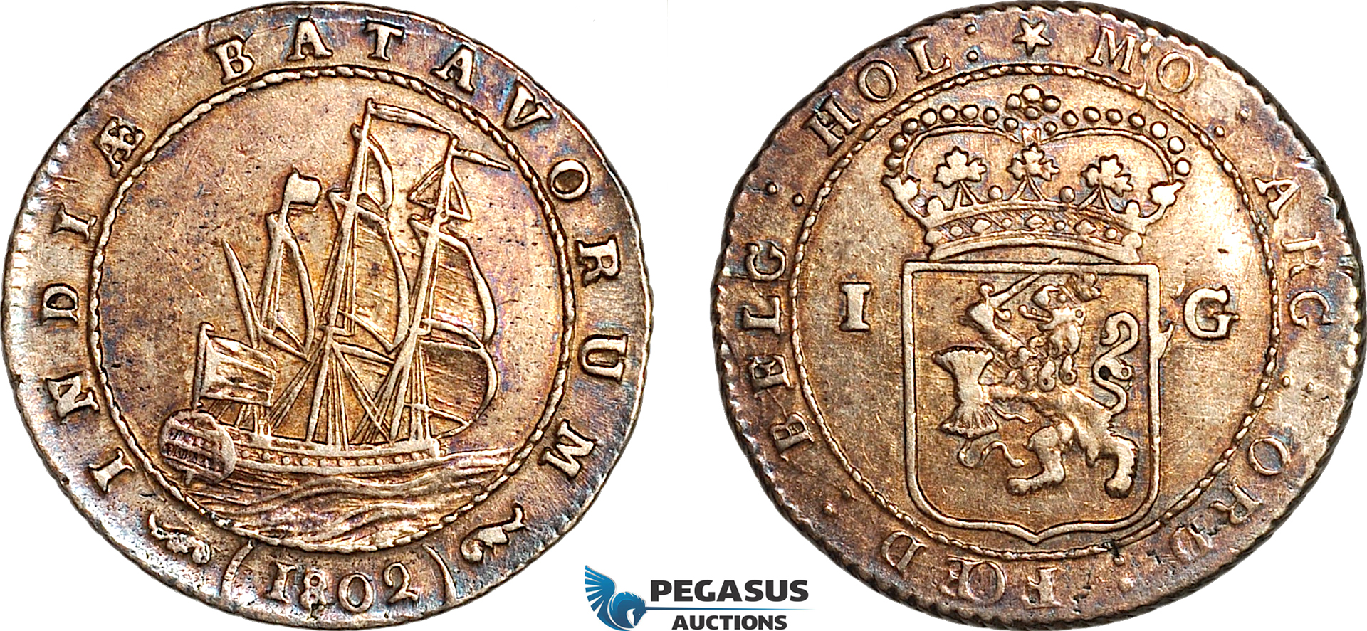 AK405, Netherlands East Indies, Batavian Republic 1 Gulden 1802, Silver, Lightly cleaned, XF-AU