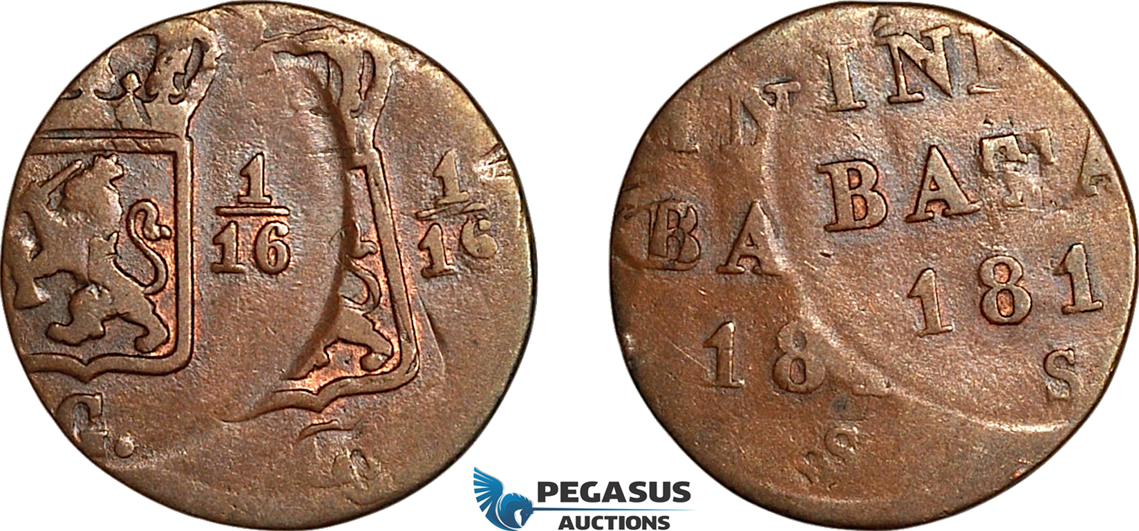 AK406, Netherlands East Indies, 1 Duit 1816 S, Mint Error, VF-XF, Rare!