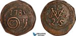 AK408, Netherlands East Indies, Ceylon, VOC, 2 Stuiver 1783, Jaffna Mint, Corroded, VF-XF