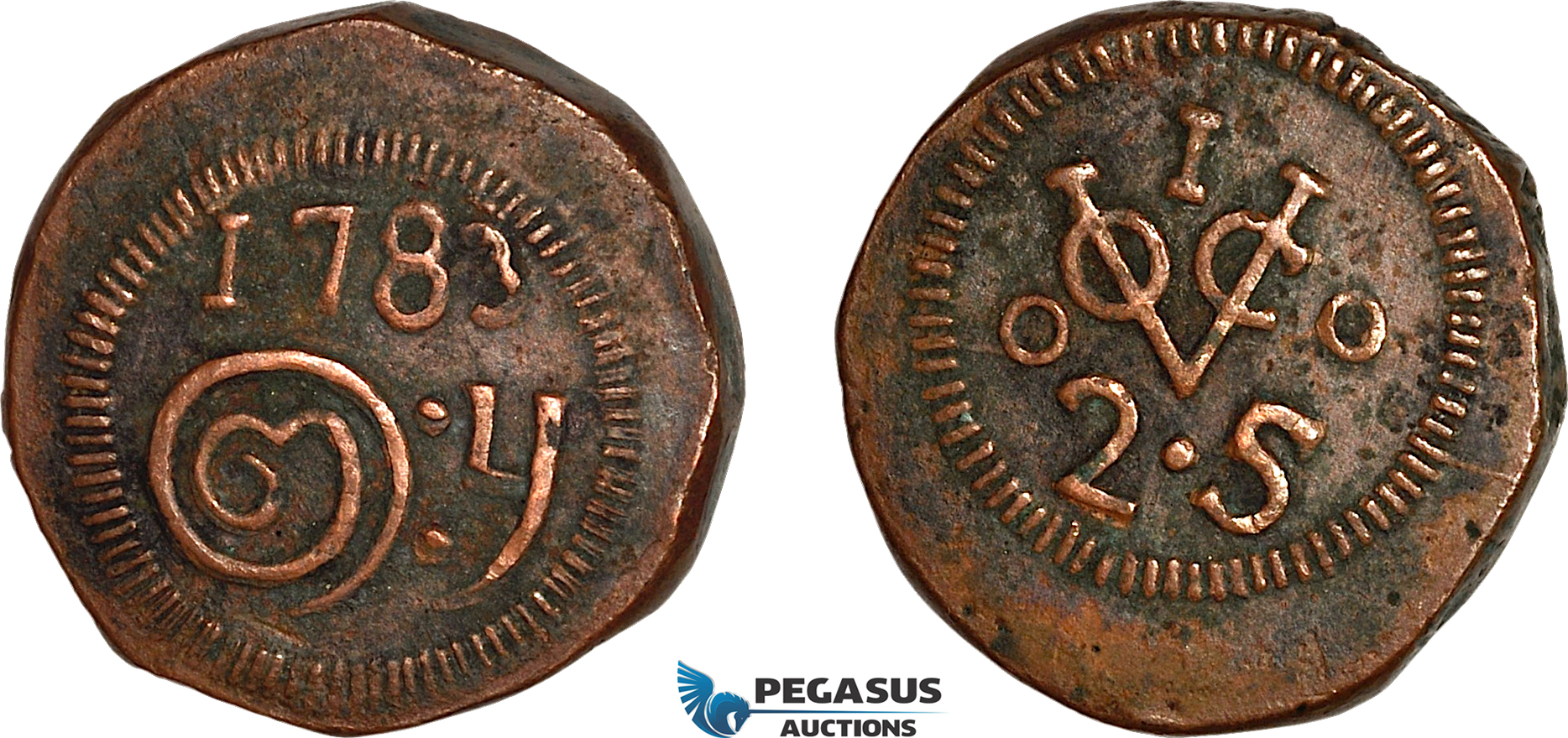 AK408, Netherlands East Indies, Ceylon, VOC, 2 Stuiver 1783, Jaffna Mint, Corroded, VF-XF