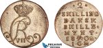 AK410, Norway, Christian VII, 2 Skilling 1802 IGM, Kongsberg Mint, Silver, AU