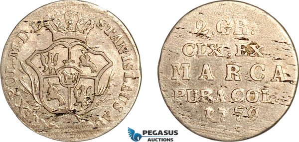 AK412, Poland, Stanislaw II Augustus, 2 Groschen 1779, Warsaw Mint, Silver, XF