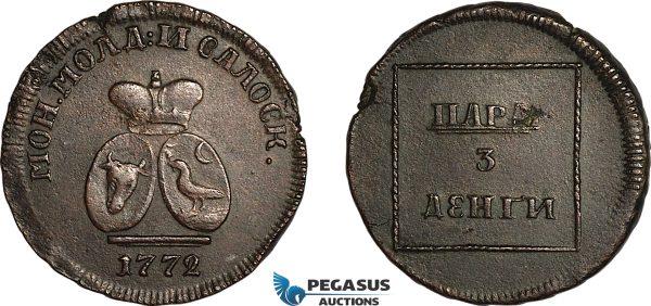 AK416, Russia, Moldavia & Wallachia, Para / 3 Dengi 1772, Sadogura Mint, AU