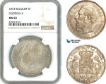AK444, Belgium, Leopold II, 5 Francs 1873, Brussels Mint, Position "A" Variant, Silver, NGC MS62