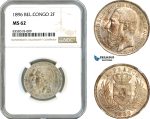 AK445, Belgian Congo, Leopold II, 2 Francs 1896, Silver, NGC MS62