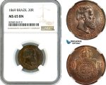 AK446, Brazil, Pedro II, 20 Reis 1869, Rio de Janeiro Mint, NGC MS65BN