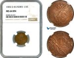 AK457, Denmark, Danish West Indies, Christian IX, 2 1/2 Bit / 1/2 Cent 1905, Copenhagen Mint, NGC MS64BN, Prooflike!