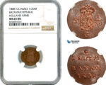 AK483, Netherlands East Indies, Batavian Republic, 1/2 Duit 1808, Holland Arms, NGC MS63BN