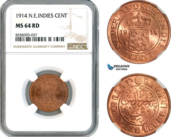 AK486, Netherlands East Indies, 1 Cent 1914, NGC MS64RD