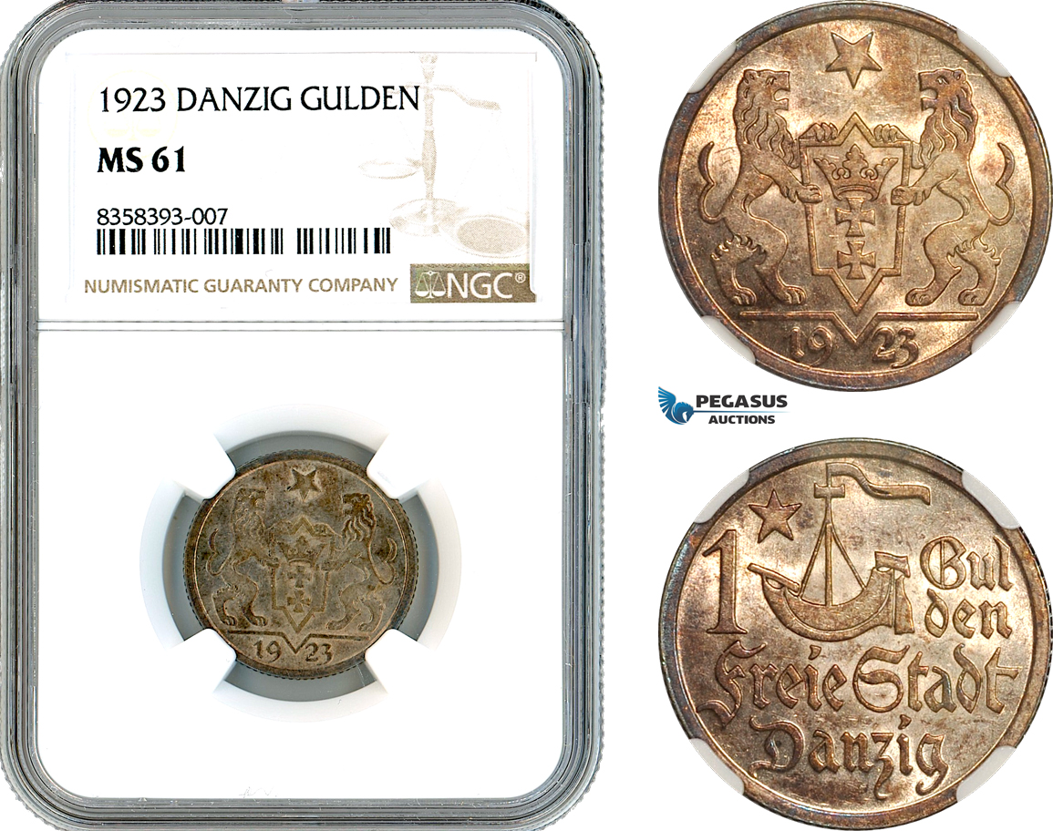 AK490, Poland, Danzig, 1 Gulden 1923, Silver, NGC MS61