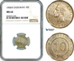 AK508, Sarawak, C. Brooke Rajah, 10 Cents 1906 H, Heaton Mint, Silver, NGC MS62