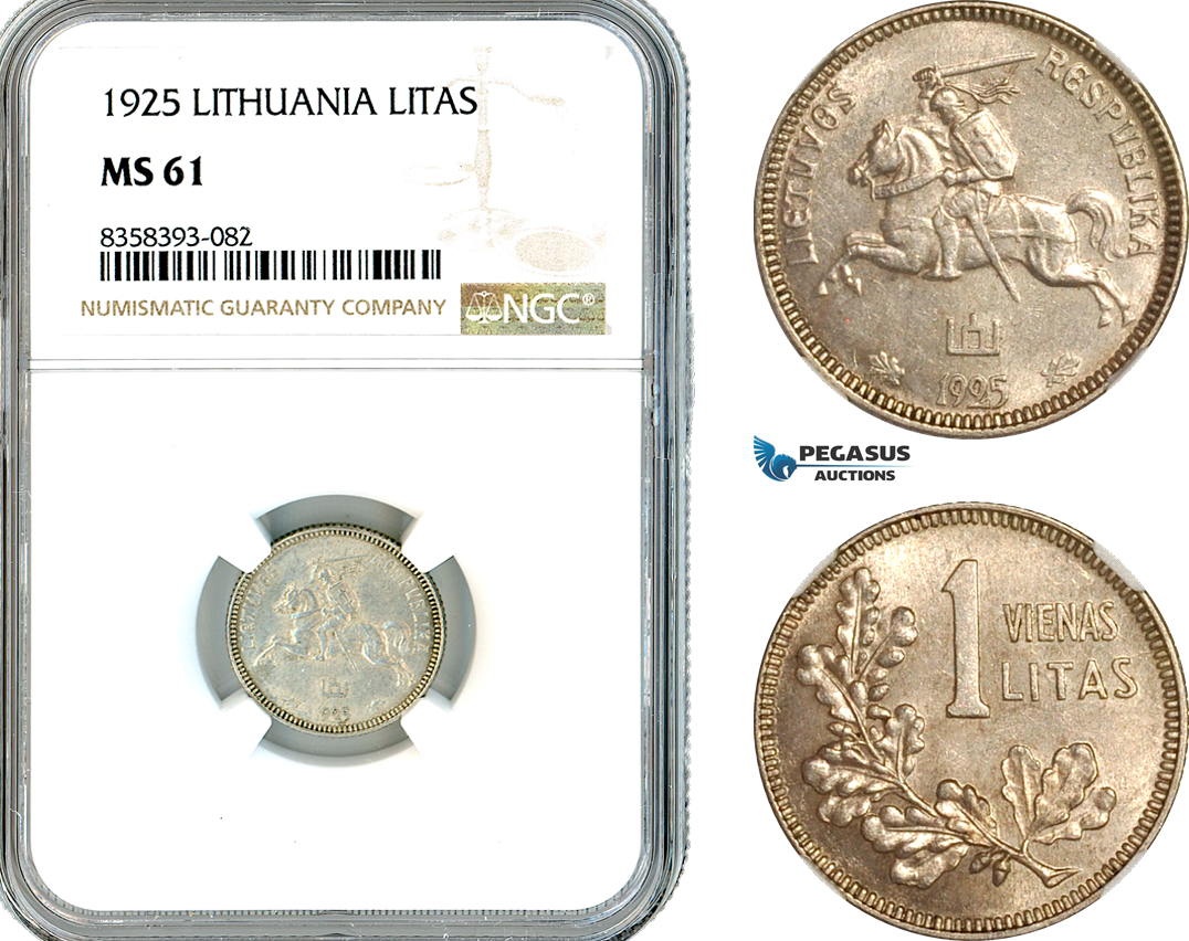 AK519, Lithuania, 1 Litas 1925, Silver, NGC MS61