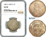 AK533, South Africa (ZAR) 2 Shillings 1896, Pretoria Mint, Silver, NGC AU58