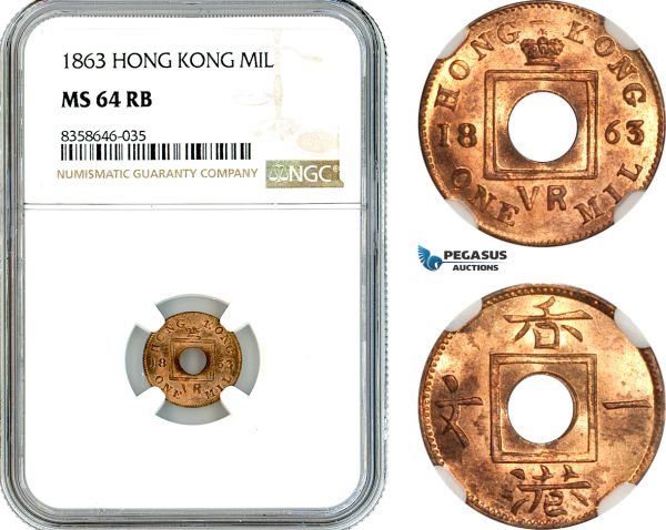 AK540, Hong Kong, Victoria, 1 Mil 1863, NGC MS64RB